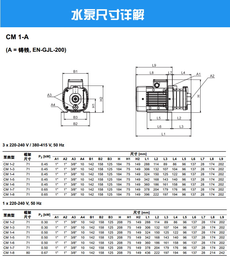 格兰富卧式多级离心泵CM1-4A